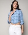 Shop Women's Blue Checked Crop Shirt-Front