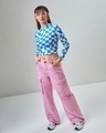 Shop Women's Blue & White Clueless Checked Slim Fit Short Top-Full