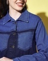 Shop Women's Blue Color Block Denim Jacket