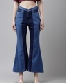Shop Women's Blue Color Block Flared Jeans-Front