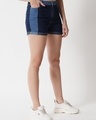 Shop Women's Blue Color Block Denim Shorts-Design