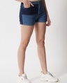 Shop Women's Blue Color Block Denim Shorts-Design