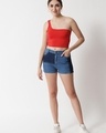 Shop Women's Blue Color Block Denim Shorts