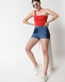 Shop Women's Blue Color Block Denim Shorts