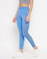 Shop Women's Blue Color Block Slim Fit  Activewear Tights-Design