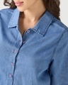 Shop Women's Blue Crop Shirt