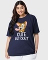 Shop Women's Blue Cute But Crazy Graphic Printed Oversized Plus Size T-shirt-Front