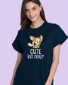 Shop Women's Blue Cute But Crazy (TJL) Graphic Printed Boyfriend T-shirt-Front