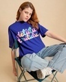 Shop Women's Blue Delulu Come Trululu Graphic Printed Oversized T-shirt-Front