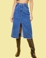 Shop Women's Blue Denim Center Slit Skirts-Front