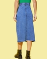 Shop Women's Blue Denim Side Slit Skirts-Full