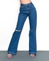 Shop Women's Blue Distressed Bootcut Jeans-Front