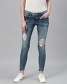 Shop Women's Blue Distressed Low Rise Skinny Fit Jeans-Front