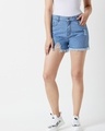 Shop Women's Blue Distressed Relaxed Fit Shorts-Front