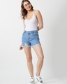 Shop Women's Blue Distressed Relaxed Fit Shorts-Full