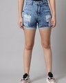 Shop Women's Blue Distressed Denim Shorts-Front