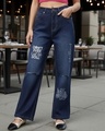 Shop Women's Blue Distressed Washed Straight Fit Jeans-Front