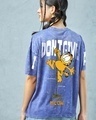 Shop Women's Blue Don't Give a Meow Graphic Printed Oversized Acid Wash T-shirt-Front