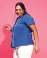 Shop Women's Blue Embroidered Relaxed Fit Plus Size Shirt-Design