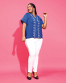 Shop Women's Blue Embroidered Relaxed Fit Plus Size Shirt