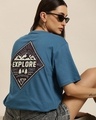 Shop Women's Blue Explore Graphic Printed Oversized T-shirt-Front