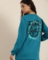 Shop Women's Blue Fake Typography Oversized T-shirt-Front