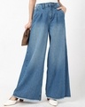 Shop Women's Blue Flared Washed Korean Jeans-Front