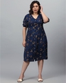 Shop Women's Blue Floral Design Stylish Casual Dress-Front