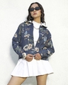 Shop Women's Blue Floral Printed Denim Jacket-Front