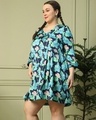 Shop Women's Blue Floral Printed Plus Size Mini Dress-Design