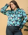 Shop Women's Blue Floral Printed Plus Size Shirt-Front