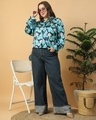 Shop Women's Blue Floral Printed Plus Size Shirt