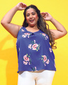 Shop Women's Blue Floral Printed Plus Size Top-Front