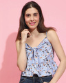 Shop Women's Blue Floral Printed Short Top-Front