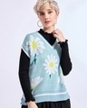 Shop Women's Blue Floral Printed Oversized Sweater-Front