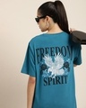 Shop Women's Blue Freedom Spirit Typography Back Printed Oversized T-shirt-Front