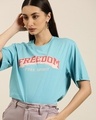 Shop Women's Blue Freedom Typography Oversized T-shirt-Full