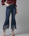 Shop Women's Blue Fringed Hem Jeans-Front