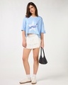 Shop Women's Blue Graphic Printed Oversized Crop Mesh T-shirt