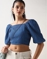 Shop Women's Blue Textured Short Top-Front