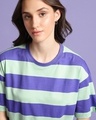 Shop Women's Blue & Green Striped Oversized T-shirt