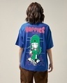Shop Women's Blue Happier Graphic Printed Oversized T-shirt-Front