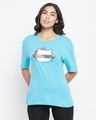 Shop Women's Blue Hello Kitty Typography T-shirt-Front