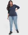 Shop Women's Blue Henley Neck Plus Size Slim Fit T-shirt-Full