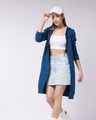 Shop Women's Blue Hooded Long Jacket