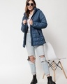 Shop Women's Blue Hooded Puffer Jacket-Full