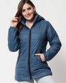 Shop Women's Blue Hooded Puffer Jacket