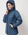 Shop Women's Blue Hooded Puffer Jacket