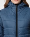 Shop Women's Blue Hooded Puffer Jacket