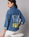 Shop Women's Blue Hotter Than Hell Typography Denim Jacket-Front